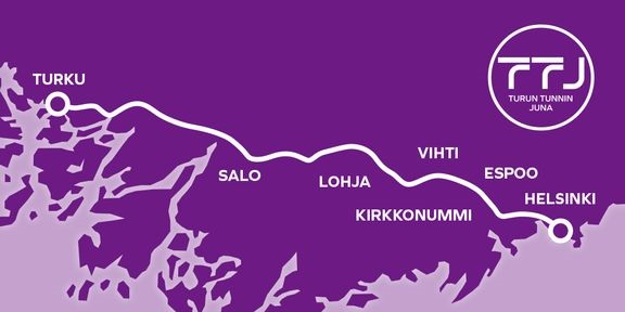 Turun Tunnin Juna -hankeyhti&#246;ss&#228; ovat valtion, Helsingin ja Turun lis&#228;ksi mukana Espoo, Kirkkonummi, Vihti, Lohja ja Salo. 