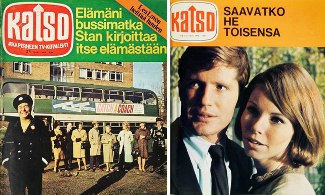 Kai Viertolan ottamat kuvat kahdesta 1970-luvun Katso-lehden kannesta. Lehdet omistaa Turun yliopiston kirjaston sanomalehti- ja pienpainatepalvelut.