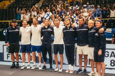 Davis Cupissa menestynyt Suomen miesten tennismaajoukkue Kroatian Splitissä 16. syyskuuta. 
