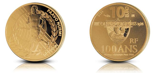 Maailman vanhin edelleen toiminnassa oleva rahapaja Monnaie de Paris lyö Paavo Nurmen kuvalla neljä eri juhlarahaa Pariisin olympialaisten 100-vuotisjuhlan kunniaksi. 