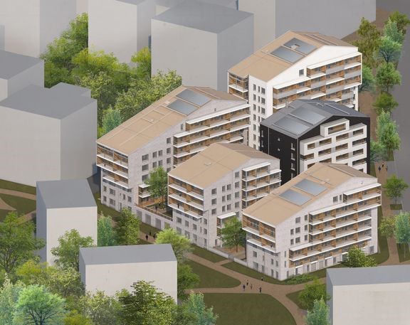 Vason rakennus korttelissa takana vasemmalla ja M2-Kodin rakennus takana oikealla. 