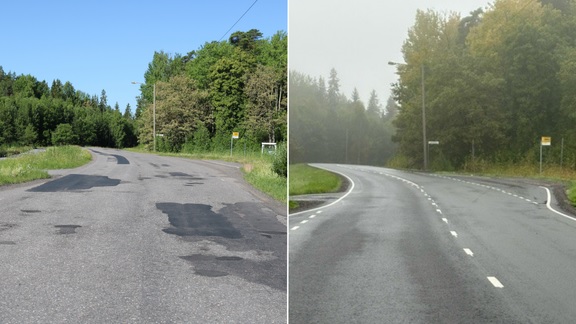 Tie 12157 Hirvensalossa ennen ja j&#228;lkeen p&#228;&#228;llystyst&#246;iden. 