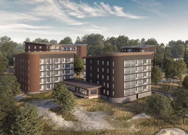 Havainnekuva Murkionkadun kerrostaloista.