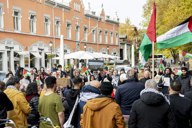 Turussa osoitetaan mieltä palestiinalaisen koulutuksen ja opiskeluoikeuden puolesta. Kuva on lokakuulta 2023.