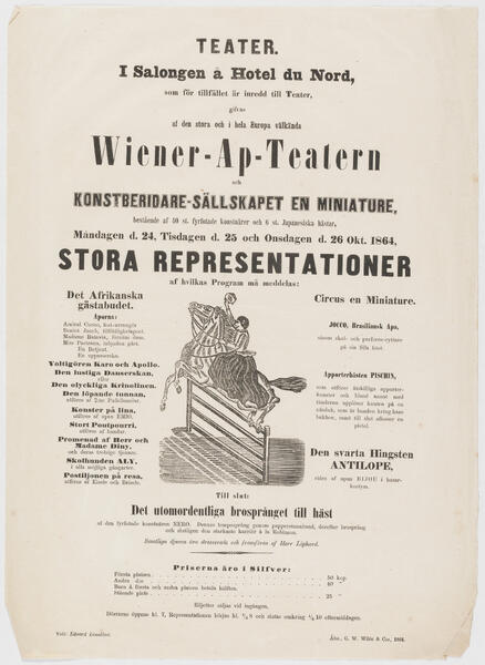 Lokakuussa 1864 Hôtel du Nordin salongin näytännöissä ihmeteltiin muun muassa hevostemppuja. 