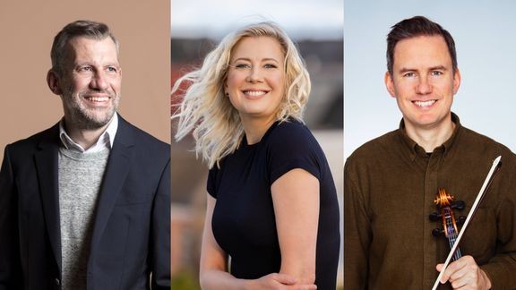 Eurooppalaisessa karnevaalissa ovat mukana Oulu Sinfonian ylikapellimestari Rumon Gamba (vas.), viulisti Elina V&#228;h&#228;l&#228; ja alttoviulisti Atte Kilpel&#228;inen. 