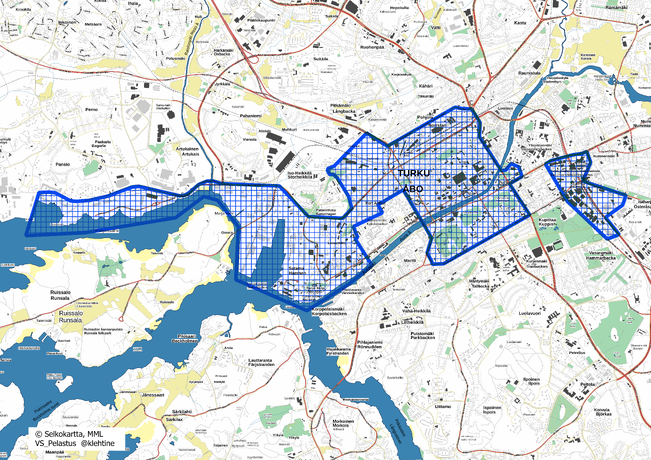 Turun keskustan rajoitusaluekartta.