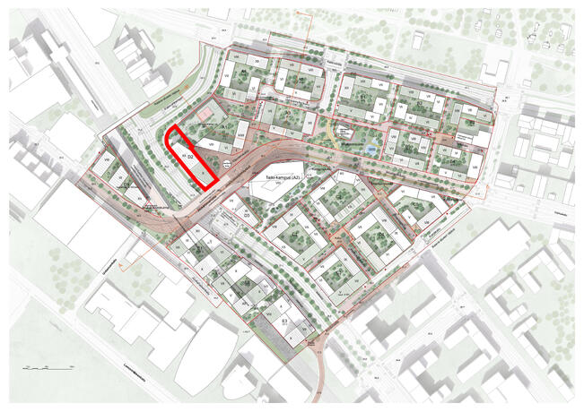 Elomatic Oy:n tuleva tontti Kupittaan kärjen kaava-alueella.
