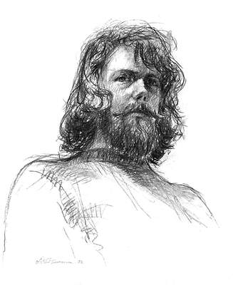 Arto Pennanen, Omakuva, 1972, piirustus. 