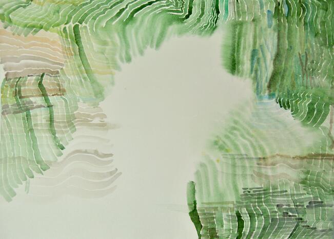 Elina Koskimies, Kaiku mereltä metsään, vesiväri paperille, 2025.