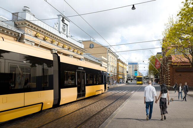 Raitiotie Eerikinkadulla havainnekuvassa.