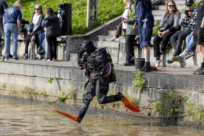 Vapaaehtoiset sukeltajat siivoavat Aurajokea jälleen Turun päivänä.